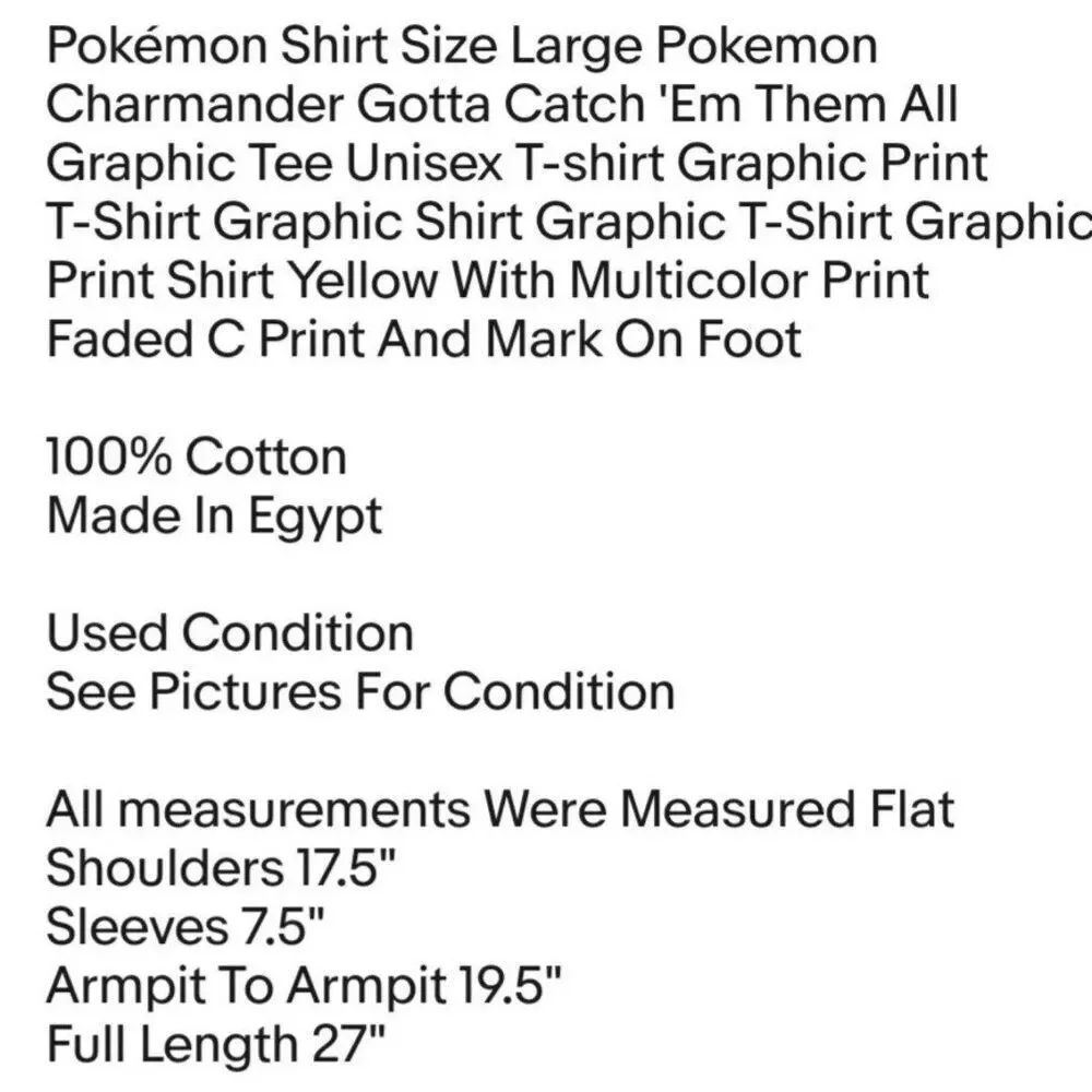 Pokémon Shirt Size Large Pokemon Charmander Gotta Catch 'Em Them All Graphic Tee